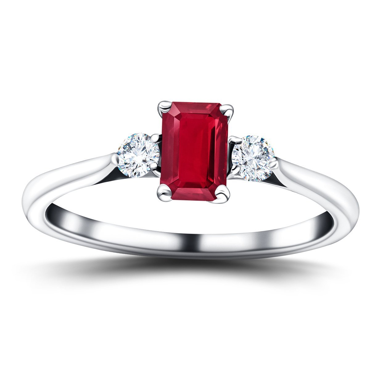 1.14ct Ruby with 0.21ct Diamond Trilogy Ring 18k White Gold - All Diamond