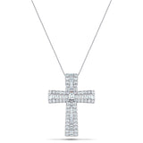 1.25ct Baguette and Round Cut Claw Set Diamond Cross in 18k White Gold - All Diamond