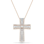 1.25ct Baguette & Round Cut Claw Set Diamond Cross in 18k Rose Gold - All Diamond