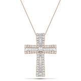 1.25ct Baguette & Round Cut Claw Set Diamond Cross in 18k Rose Gold - All Diamond