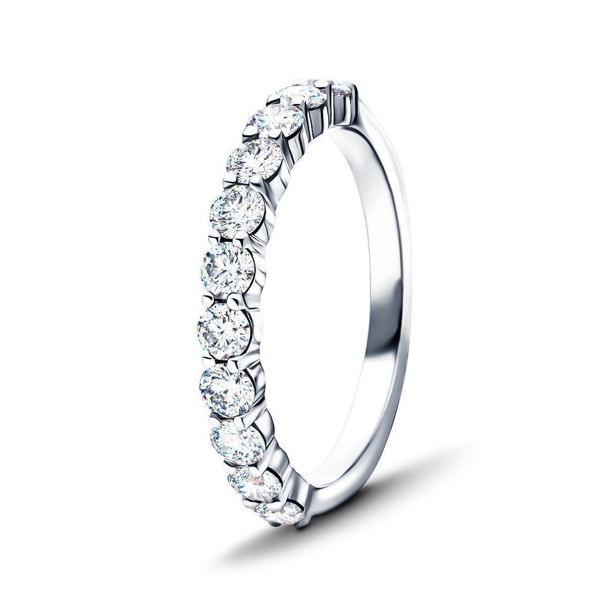 13 Stone Half Eternity Ring 0.50ct G/SI Diamonds in 18k White Gold 2.2mm - All Diamond