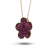 1.30ct Ruby Flower Shaped Necklace in 18k Rose Gold - All Diamond