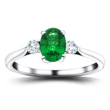1.40ct Emerald with 0.25ct Diamond Trilogy Ring 18k White Gold - All Diamond