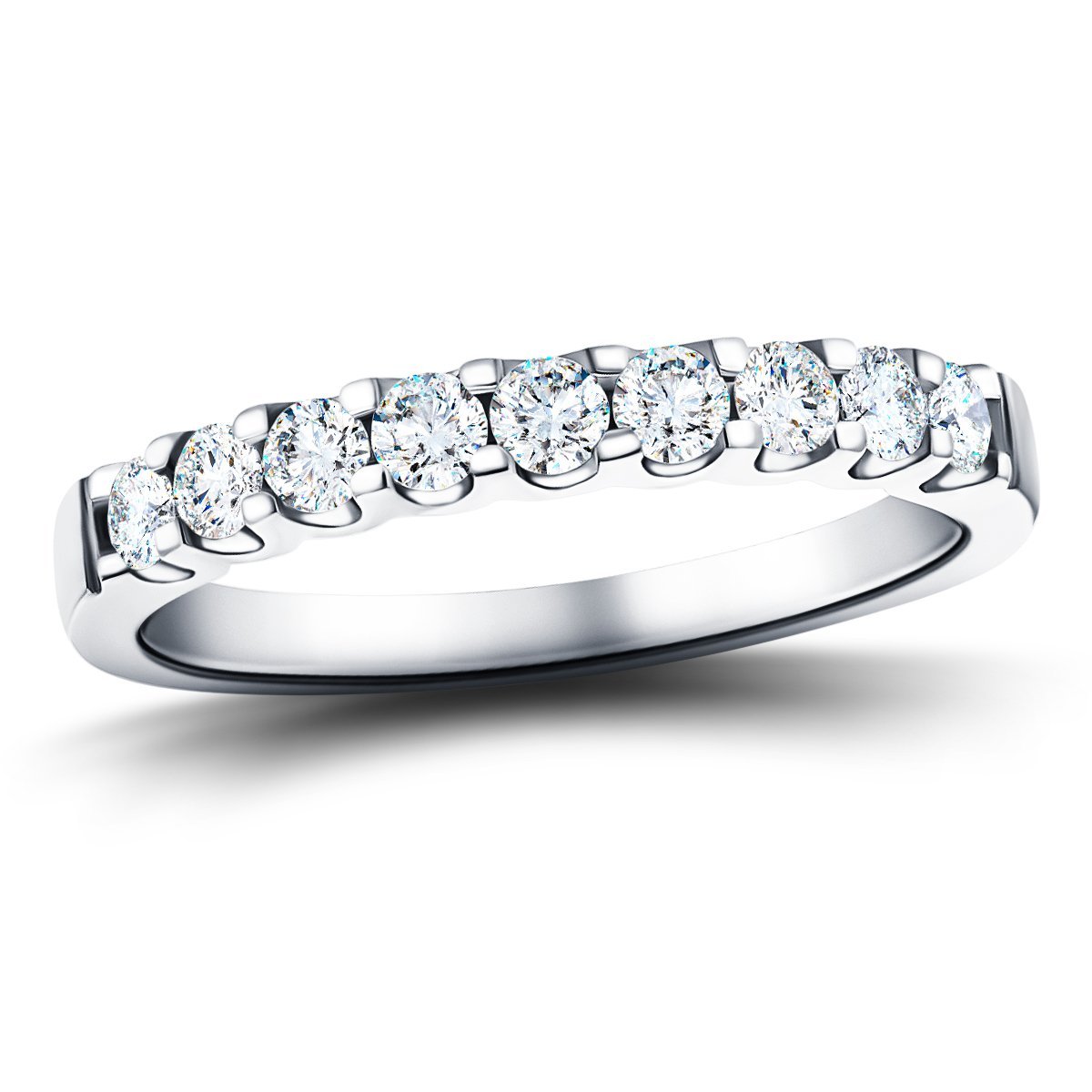 15 Stone Half Eternity Ring 0.50ct G/SI Diamonds in 18k White Gold 2.3mm - All Diamond