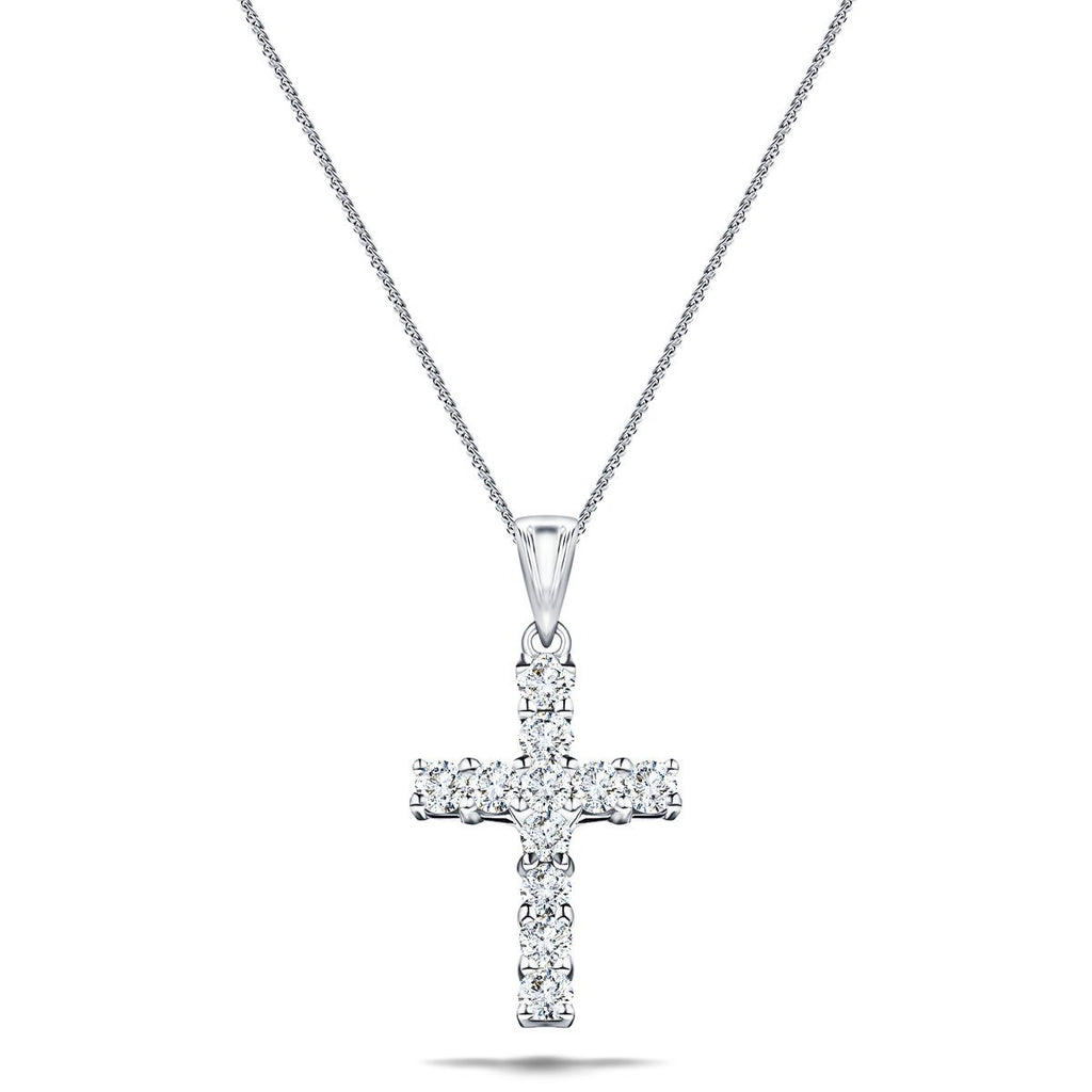 1.50ct Classic Claw Set Diamond Cross Pendant in 18K White Gold - All Diamond