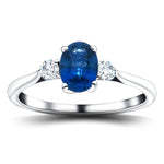 1.60ct Blue Sapphire with 0.25ct Diamond Trilogy Ring 18k White Gold - All Diamond