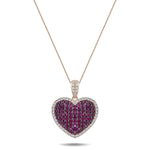 1.67ct Ruby & 0.43ct Diamond Heart Shaped Necklace in 18k Rose Gold - All Diamond