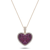 1.67ct Ruby & 0.43ct Diamond Heart Shaped Necklace in 18k Rose Gold - All Diamond