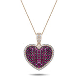 1.67ct Ruby & 0.43ct Diamond Heart Shaped Necklace in 18k Rose Gold - All Diamond