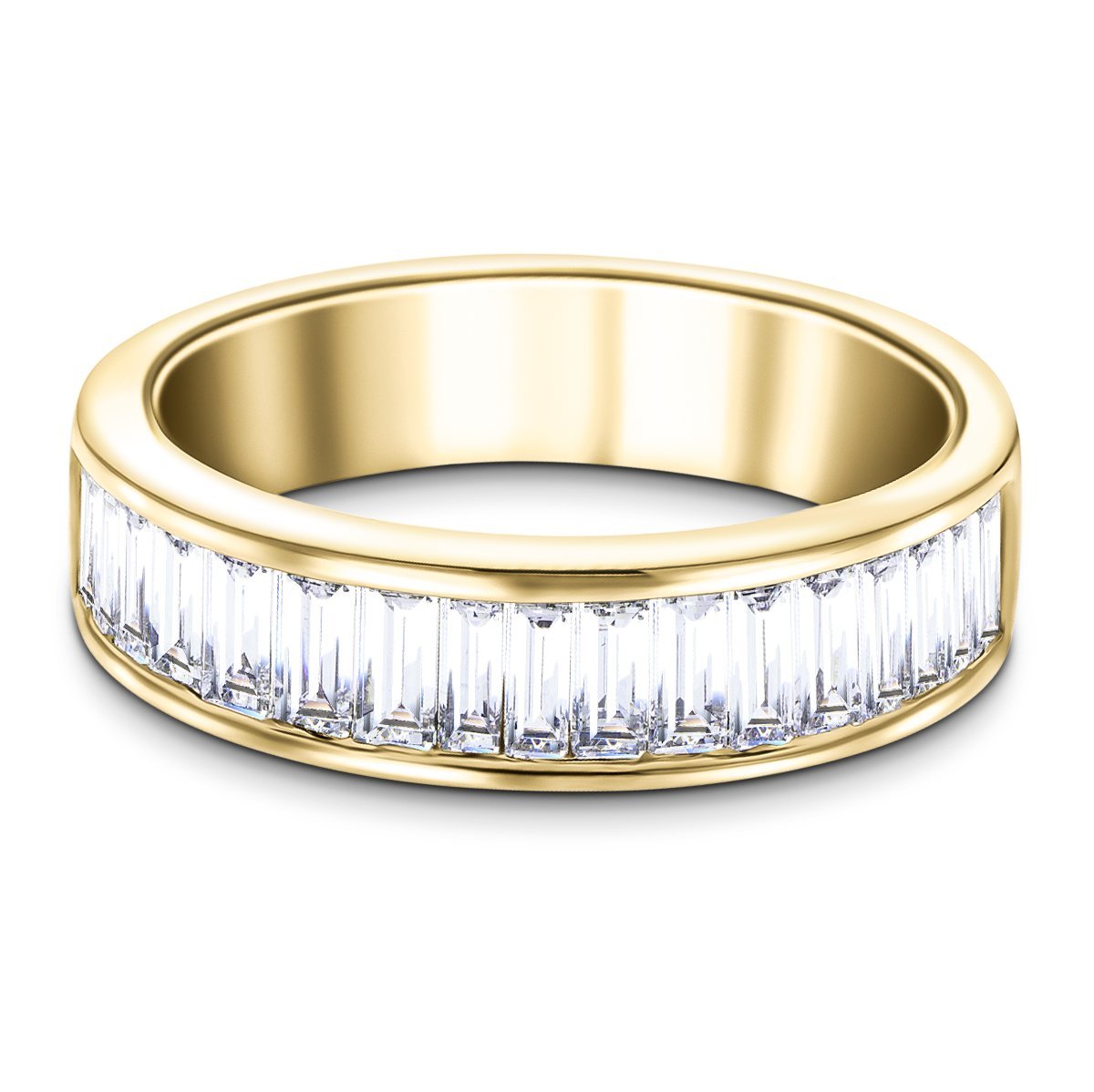 17 Baguette Diamonds Half Eternity Ring 1.30ct 18k Yellow Gold 6.0mm - All Diamond
