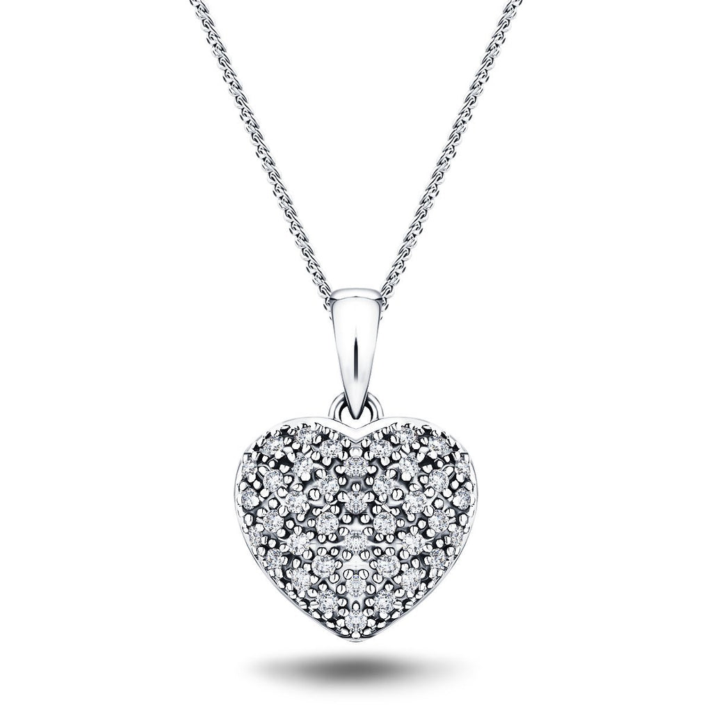 18K White Gold 0.20ct Diamond Heart Pendant - All Diamond