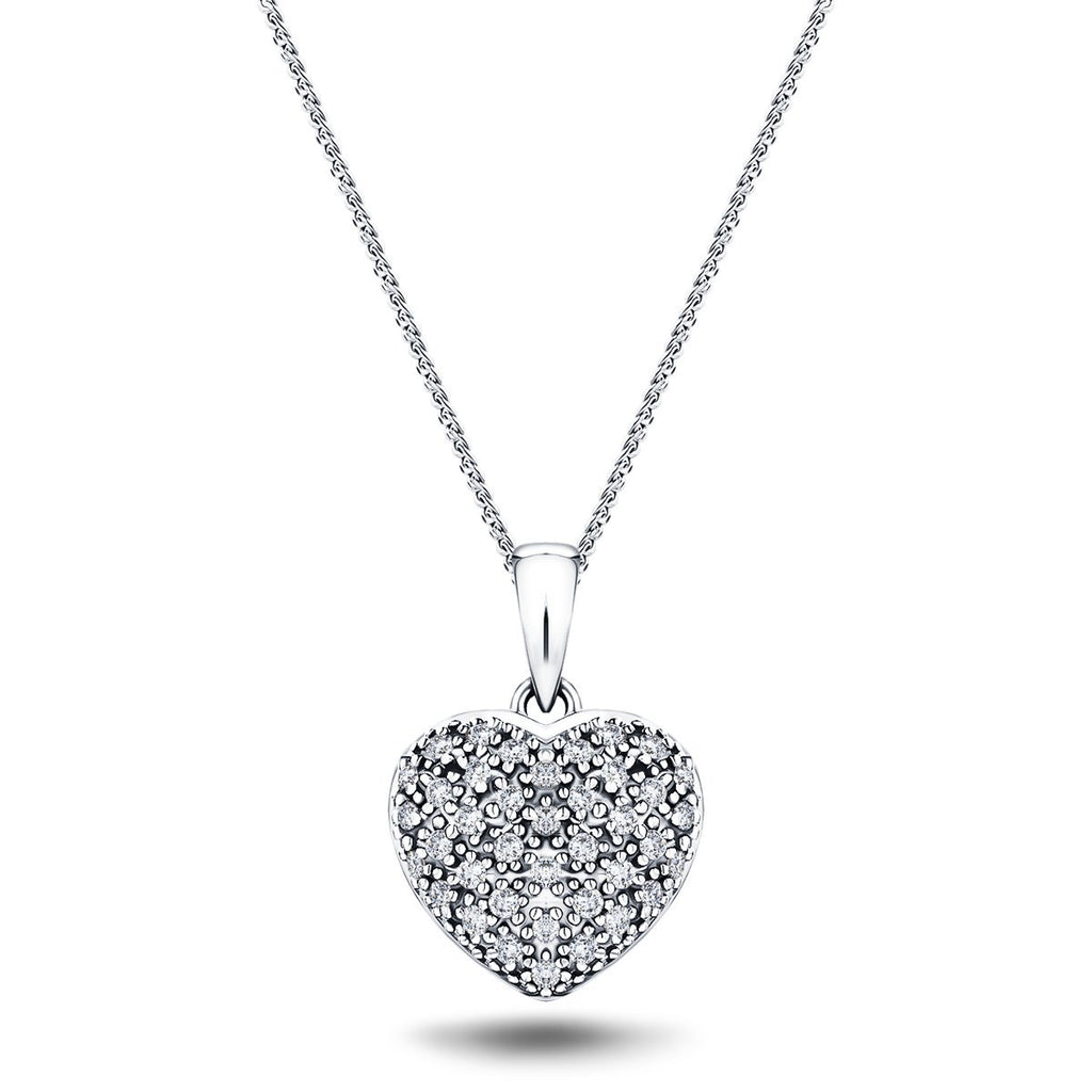 18K White Gold 0.20ct Diamond Heart Pendant - All Diamond