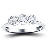 18k White Gold 0.75ct G/SI Diamond Three Stone Bezel Set Ring - All Diamond
