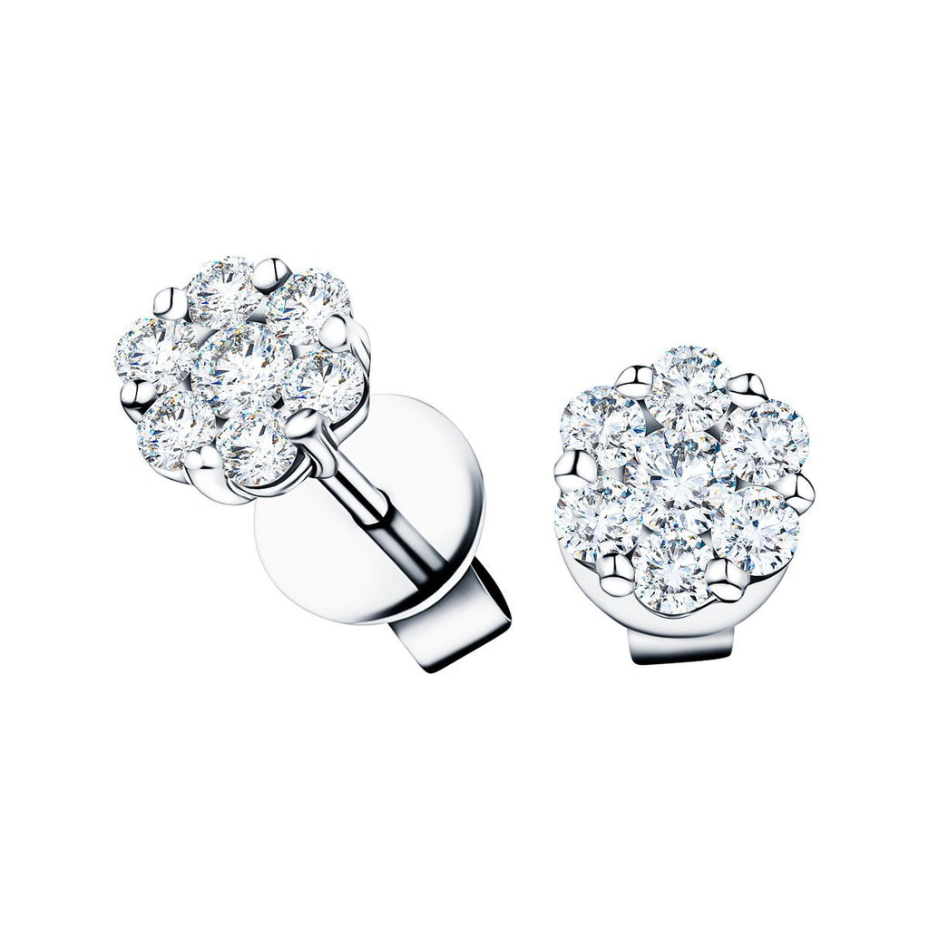 18k White Gold Diamond Cluster Earrings 0.65ct in G/SI Quality - All Diamond
