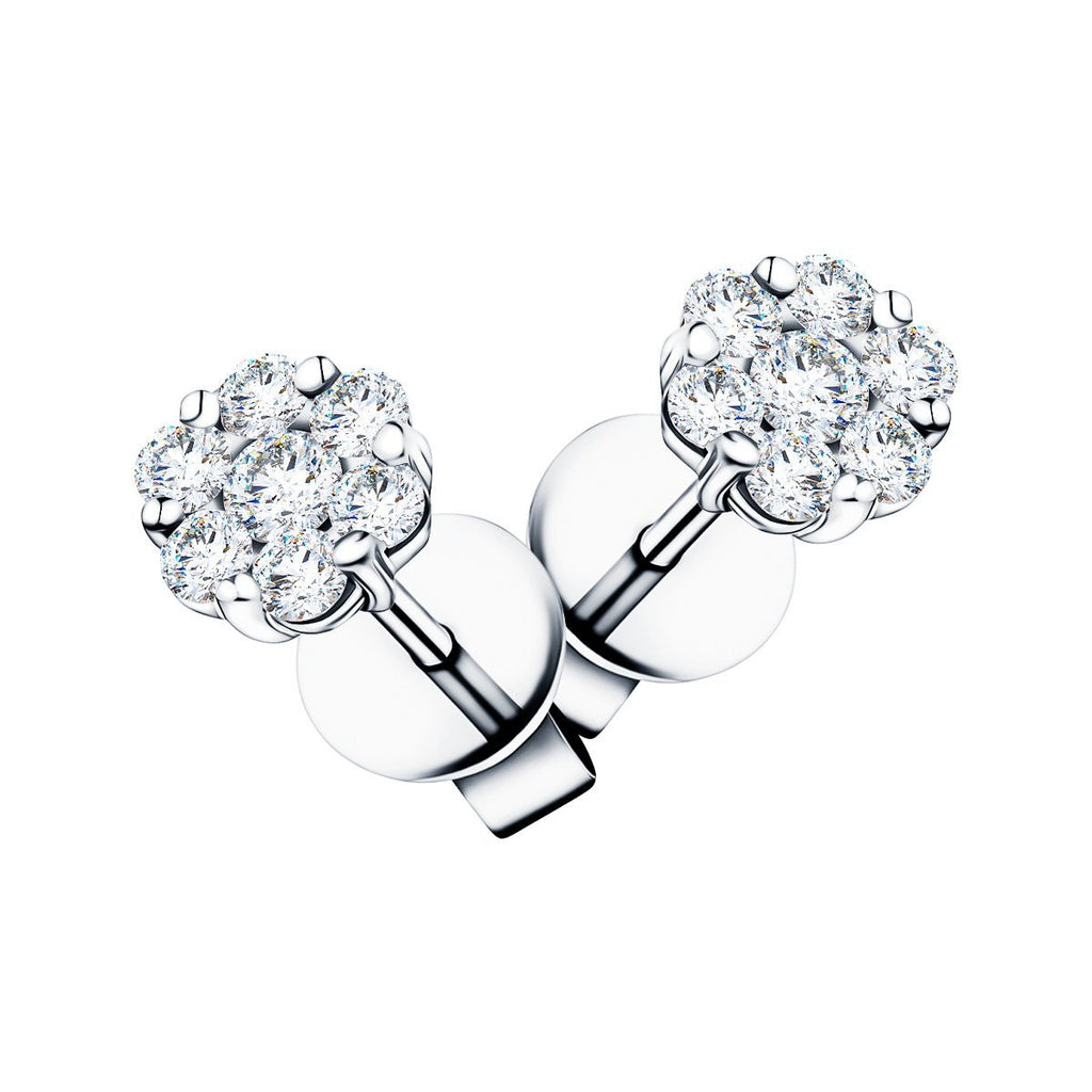 18k White Gold Diamond Cluster Earrings 0.65ct in G/SI Quality - All Diamond
