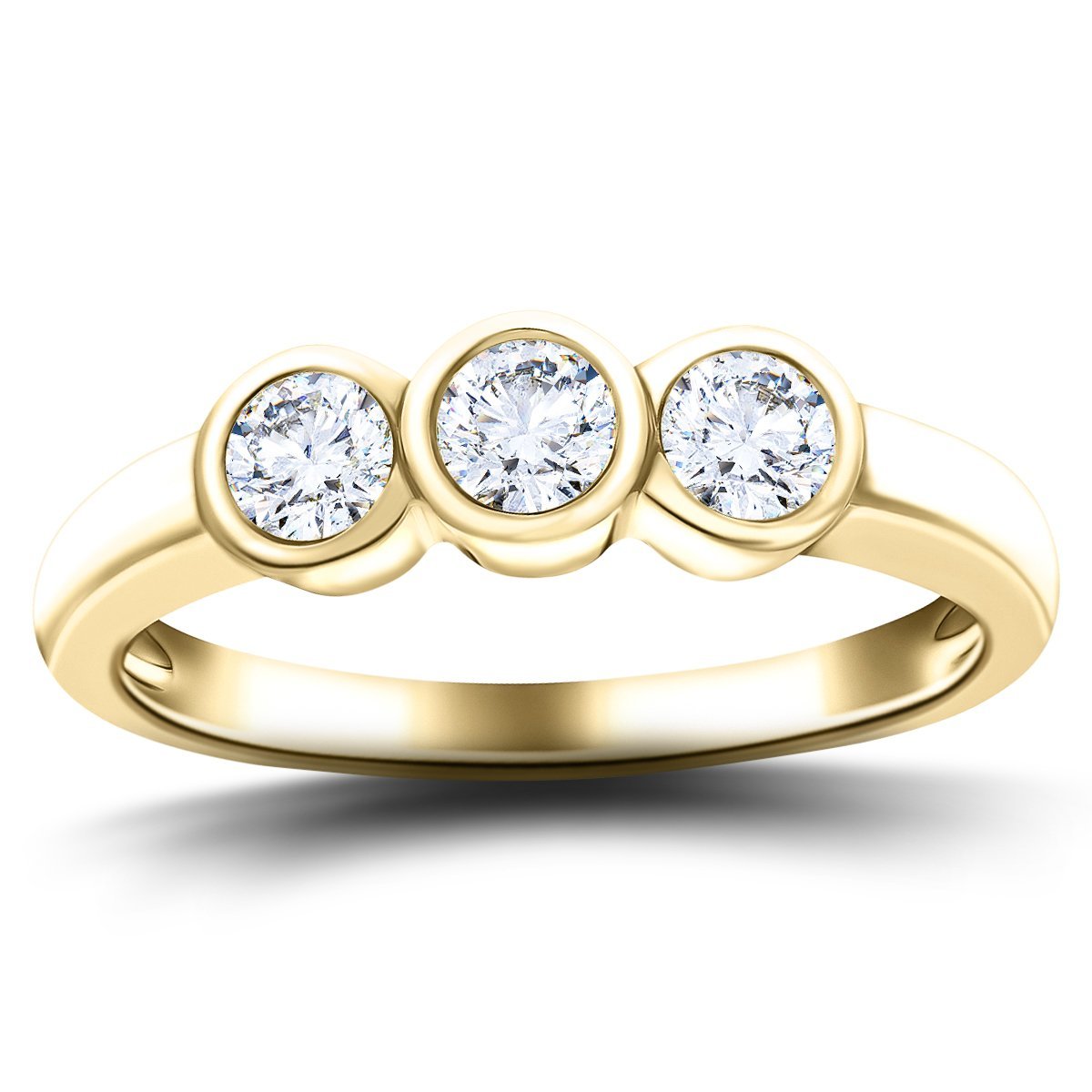 18k Yellow Gold 1.00ct G/SI Diamond Three Stone Bezel Set Ring - All Diamond