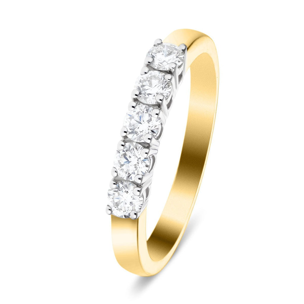 18k Yellow Gold 5 Stone Diamond Eternity Ring 0.50ct in G/SI Quality - All Diamond