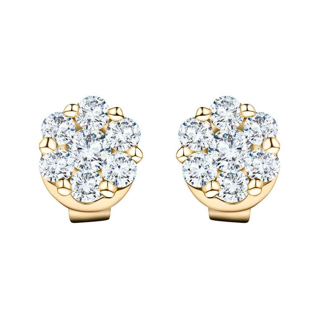 18k Yellow Gold Diamond Cluster Earrings 0.50ct in G/SI Quality - All Diamond