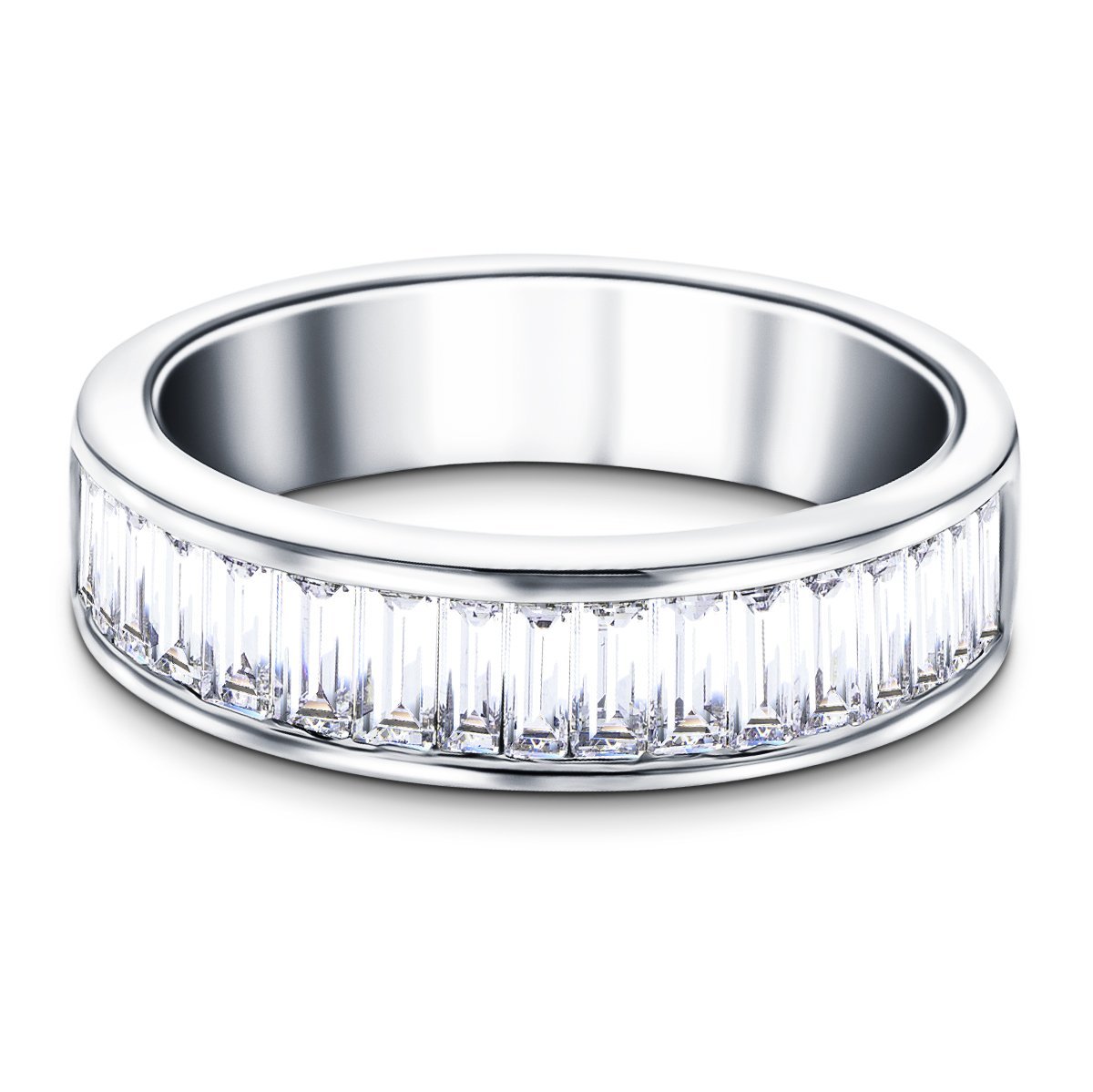 20 Baguette Diamonds Half Eternity Ring 0.75ct 18k White Gold 4.0mm - All Diamond