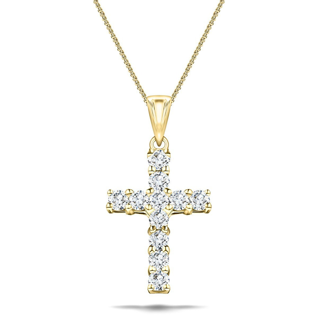 2.00ct Classic Claw Set Diamond Cross Pendant in 18K Yellow Gold - All Diamond