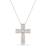 2.30ct Baguette & Round Cut Claw Set Diamond Cross in 18k Rose Gold - All Diamond