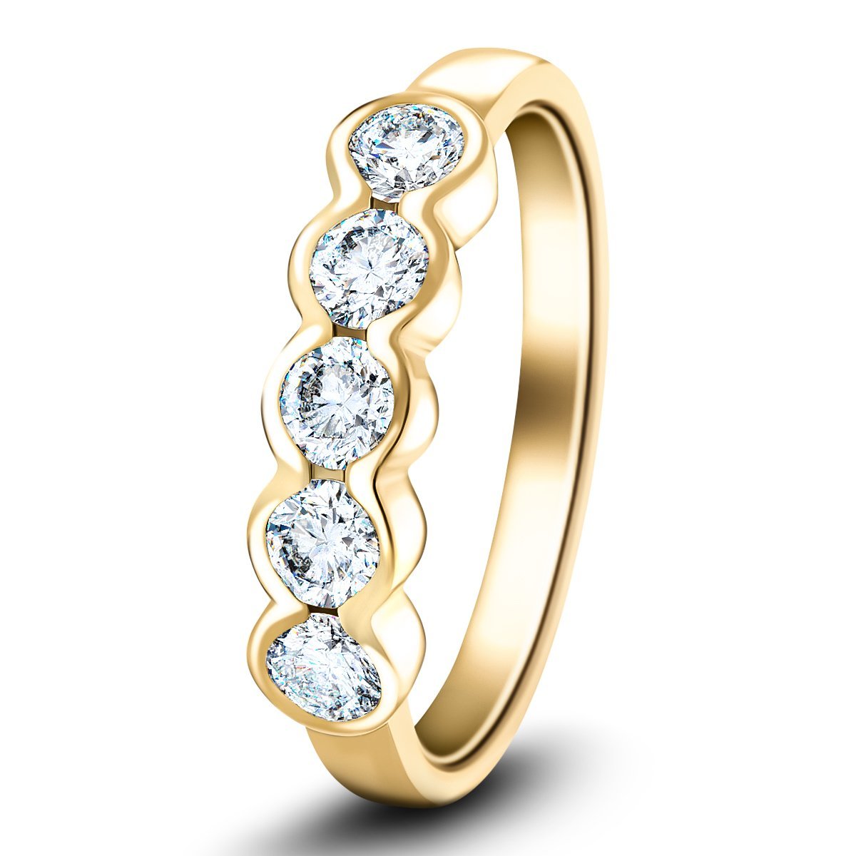 5 Stone Semi Bezel Set Diamond Ring 0.75ct G/SI in 18k Yellow Gold - All Diamond