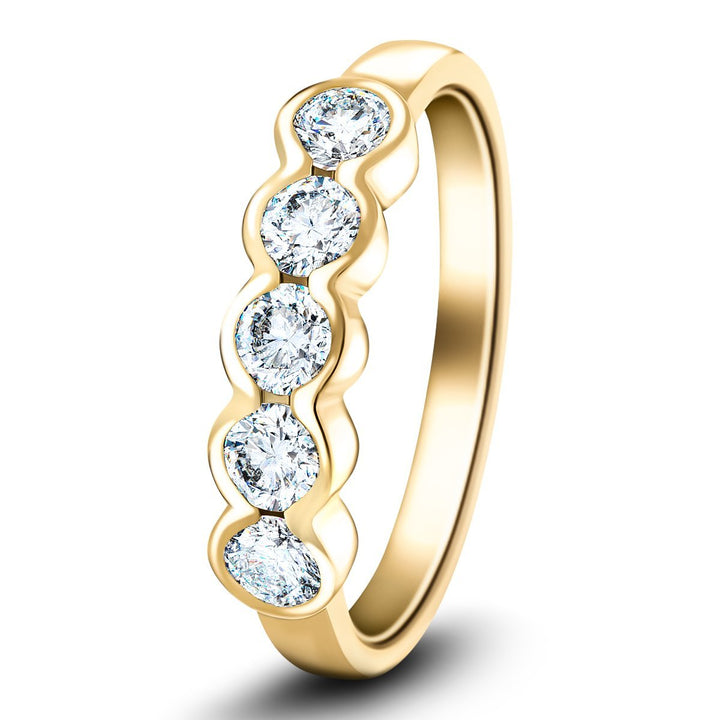 5 Stone Semi Bezel Set Diamond Ring 0.75ct G/SI In 18k Yellow Gold