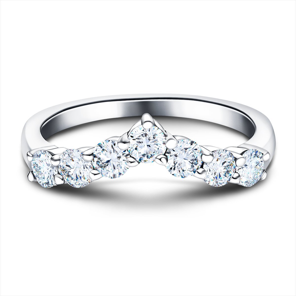 7 Stone Diamond Wishbone Ring 0.80ct G/SI Diamonds in 18k White Gold - All Diamond