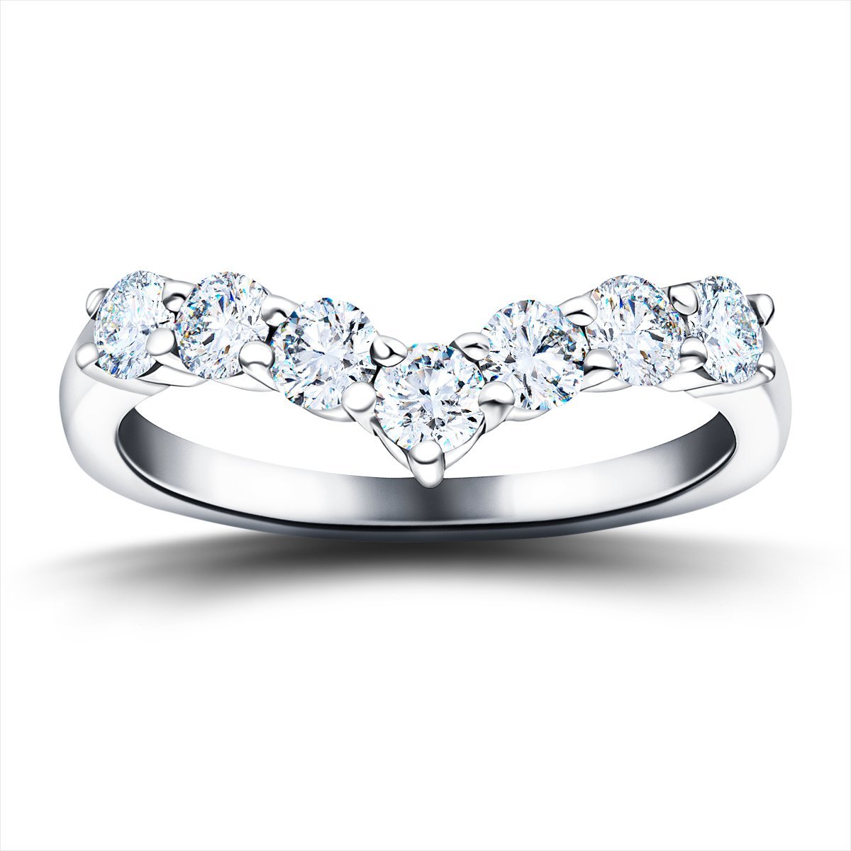 7 Stone Diamond Wishbone Ring 0.80ct G/SI Diamonds in Platinum - All Diamond