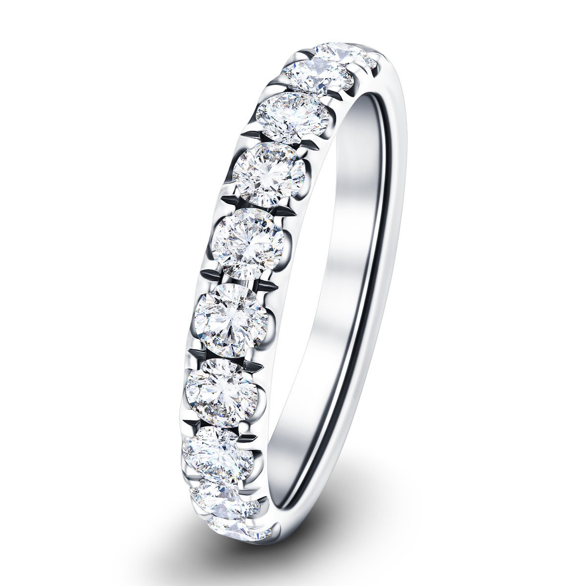 7 Stone Half Eternity Ring 2.20ct G/SI Diamonds in 18k White Gold - All Diamond