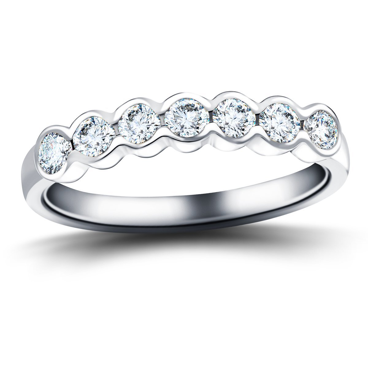 7 Stone Semi Bezel Set Diamond Ring 0.75ct G/SI in 18k White Gold - All Diamond
