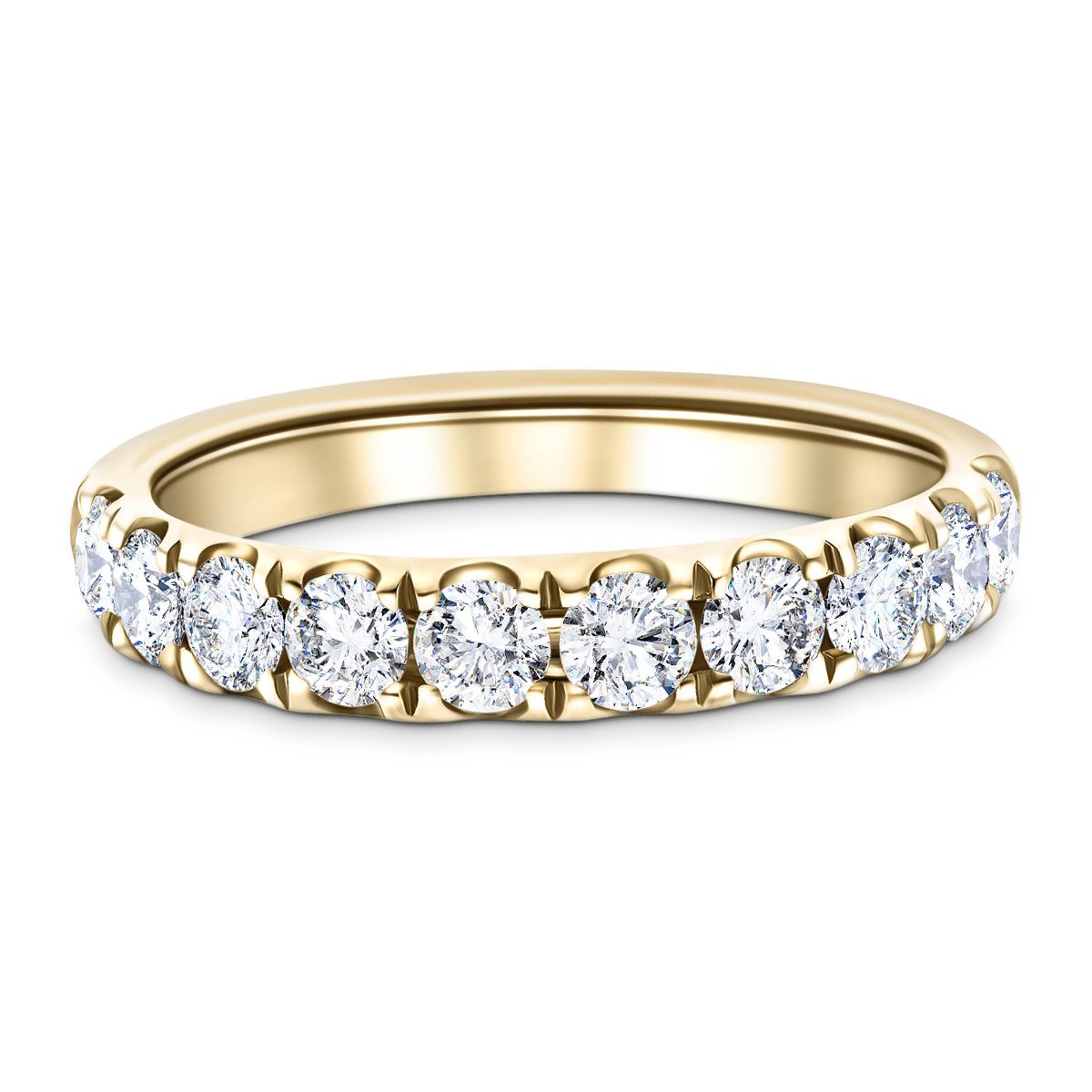 8 Stone Half Eternity Ring 1.50ct G/SI Diamonds in 18k Yellow Gold - All Diamond