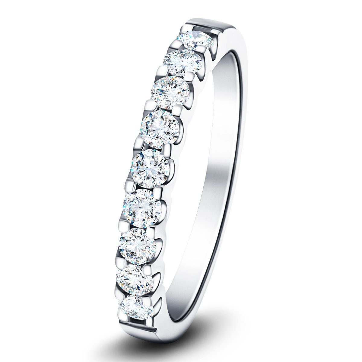 9 Stone Half Eternity Ring 0.50ct G/SI Diamonds in 18k White Gold 2.8mm - All Diamond