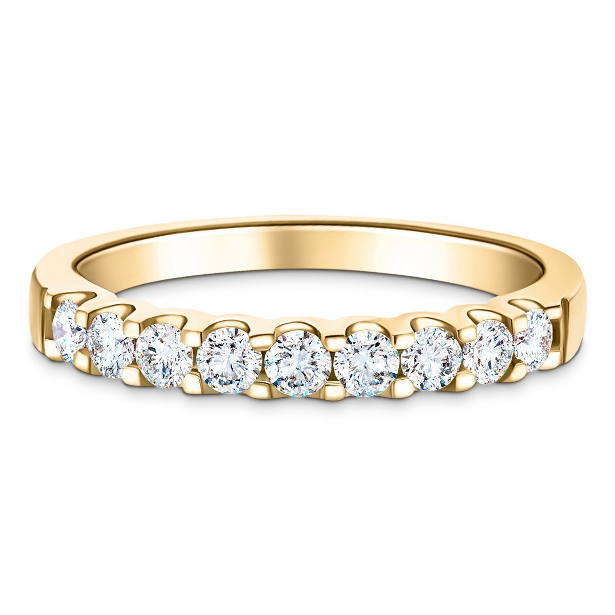 9 Stone Half Eternity Ring 0.50ct G/SI Diamonds in 18k Yellow Gold 2.8mm - All Diamond