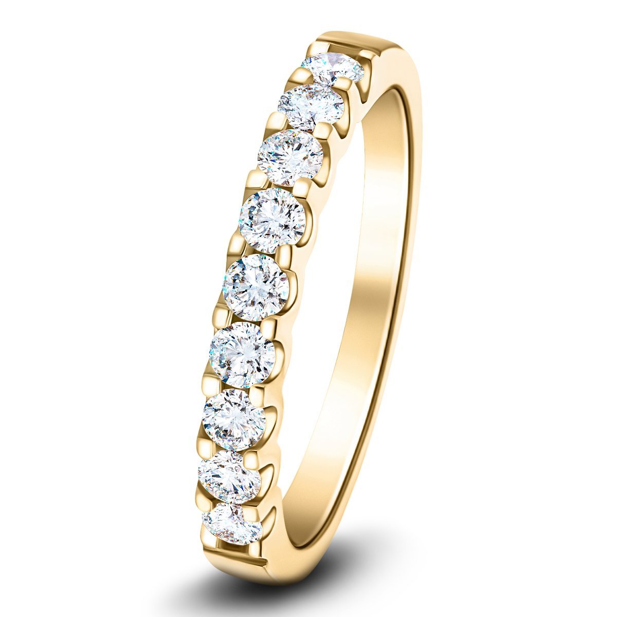 9 Stone Half Eternity Ring 0.80ct G/SI Diamonds in 18k Yellow Gold 3.2mm - All Diamond