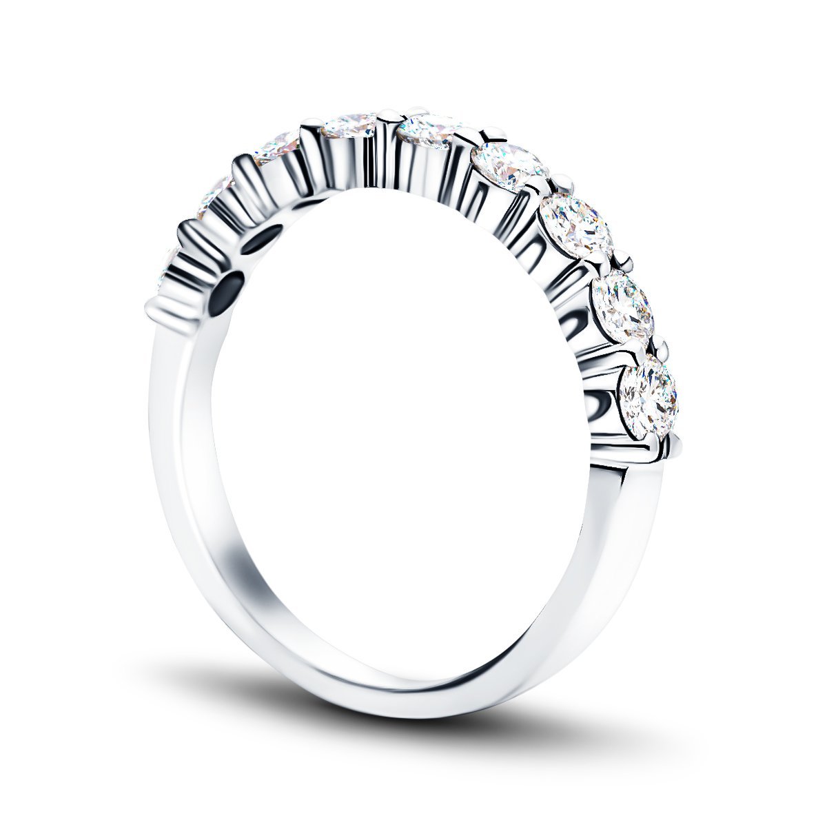 9 Stone Half Eternity Ring 1.00ct G/SI Diamonds in 18k White Gold 3.0mm - All Diamond