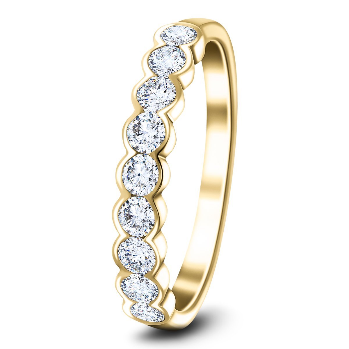 9 Stone Semi Bezel Set Diamond Ring 0.60ct G/SI In 18k Yellow Gold - All Diamond