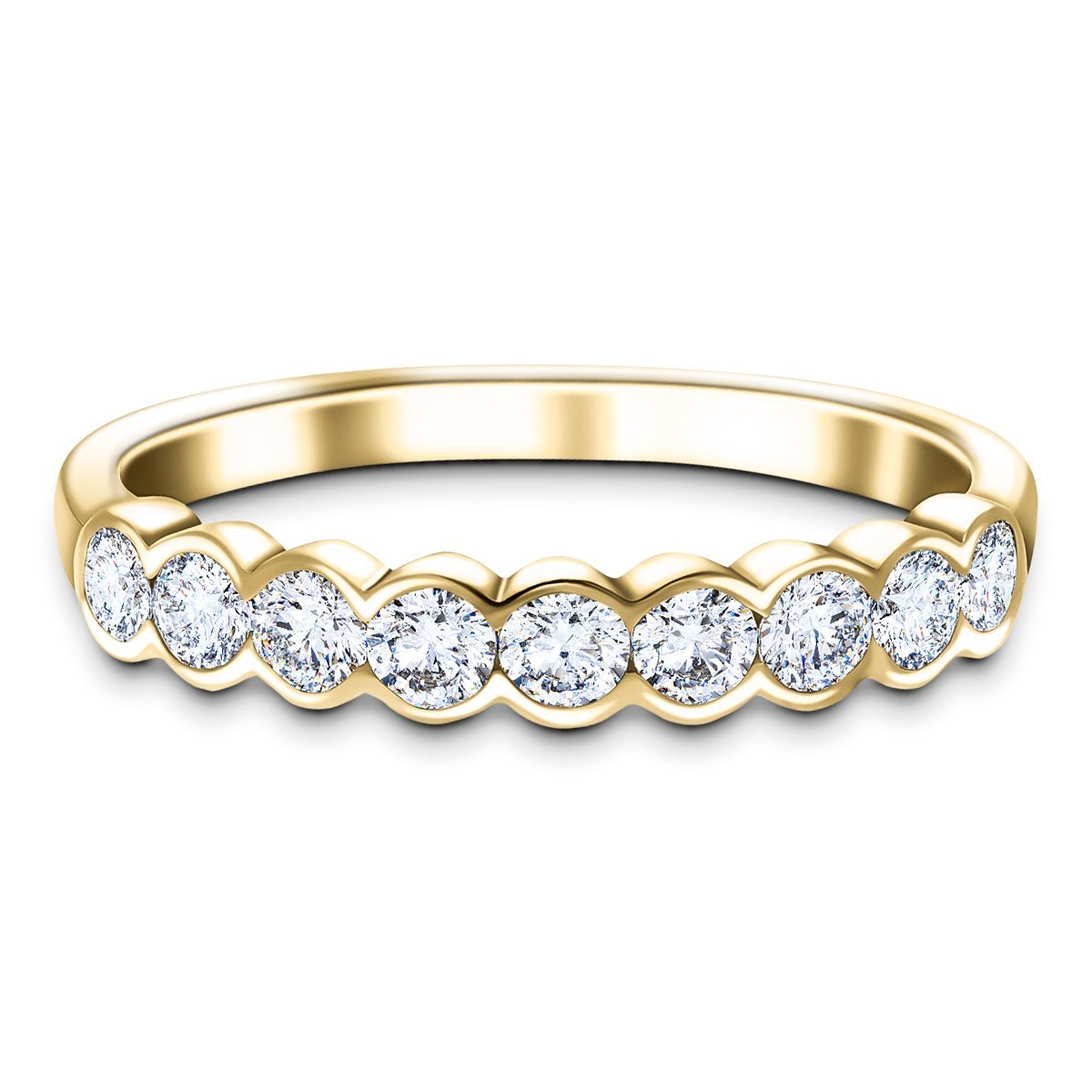 9 Stone Semi Bezel Set Diamond Ring 0.60ct G/SI In 18k Yellow Gold - All Diamond