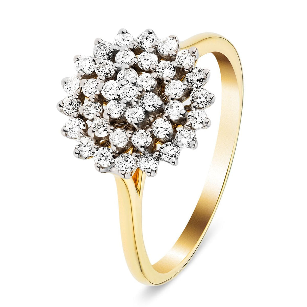 9k Yellow Gold Diamond Cluster Ring 0.60ct G/SI Quality - All Diamond
