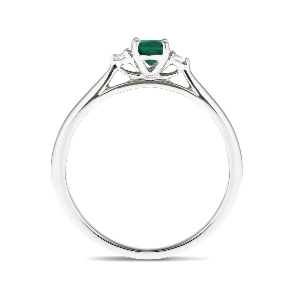 Emerald 0.50ct Diamond 0.06ct Three Stone Ring 9k White Gold