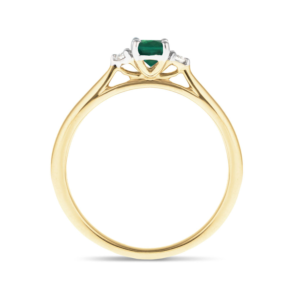 Emerald 0.50ct Diamond 0.06ct Three Stone Ring 9k Yellow Gold