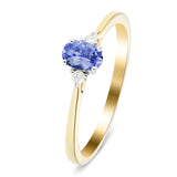 Tanzanite 0.50ct Diamond 0.06ct Three Stone Ring 9k Yellow Gold