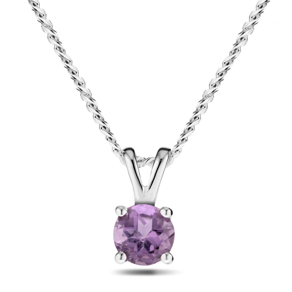 Amethyst Solitaire Necklace Pendant 0.45ct in 9k White Gold 5.0mm - All Diamond