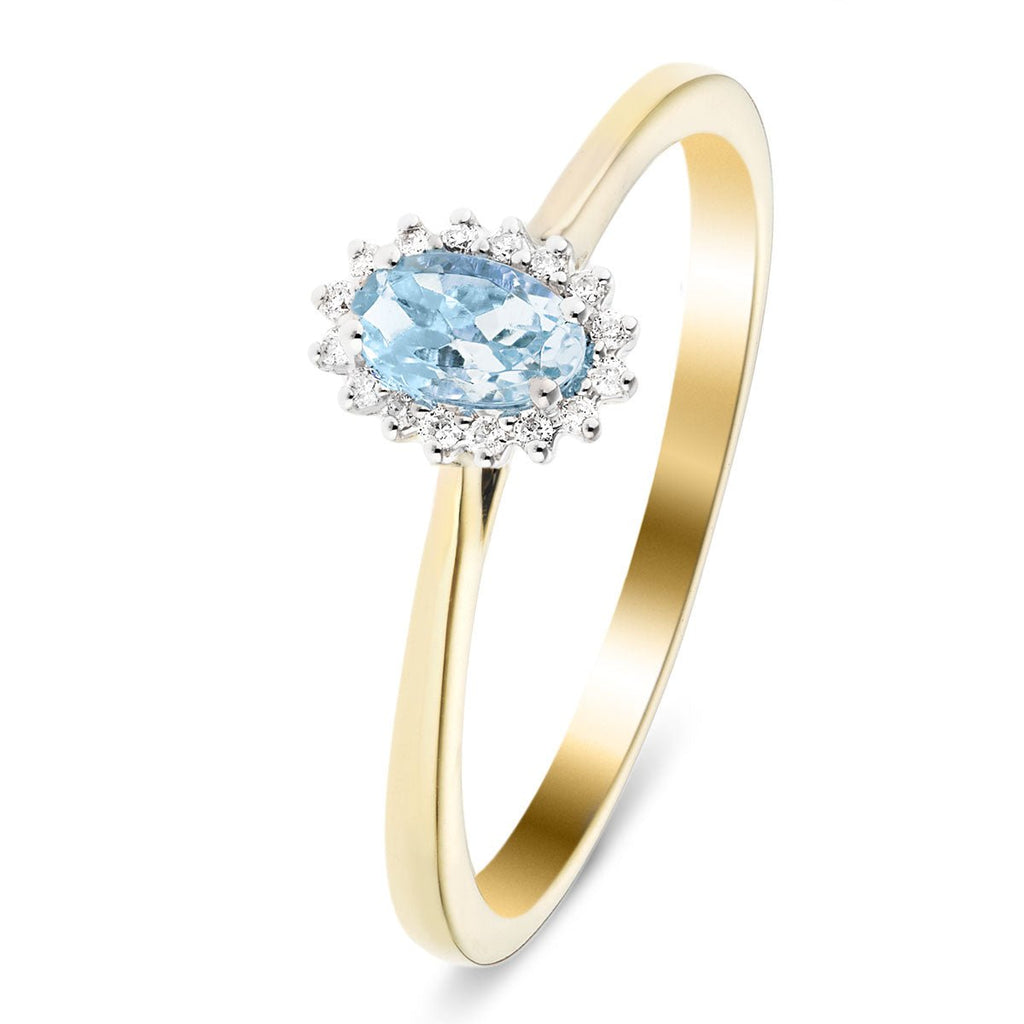 Aquamarine 0.20ct and Diamond 0.05ct Ring In 9k Yellow Gold - All Diamond
