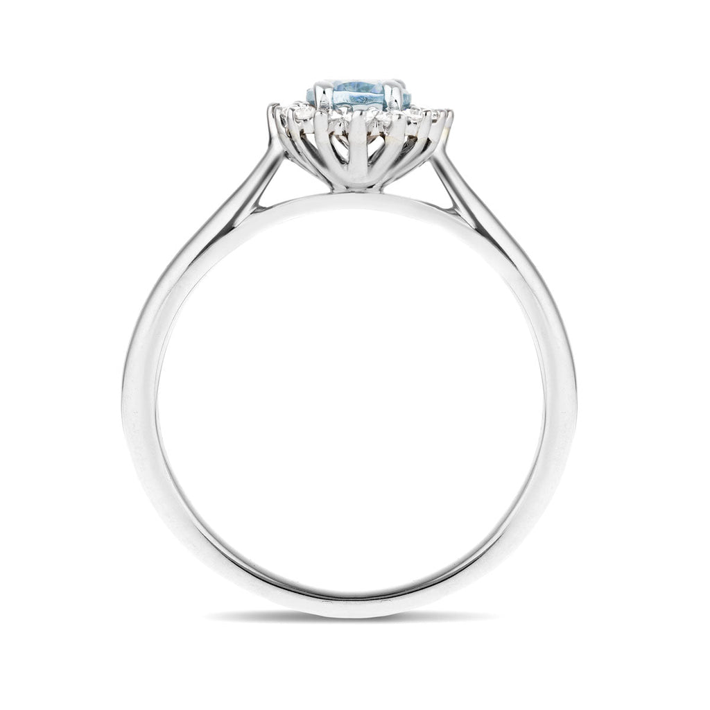 Aquamarine 0.40ct and Diamond 0.10ct Ring In 9K White Gold - All Diamond