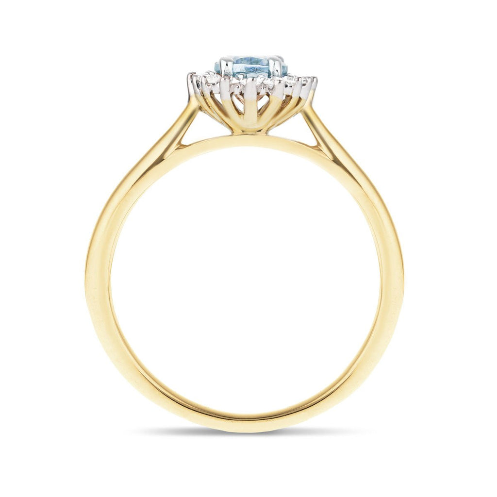 Aquamarine 0.40ct and Diamond 0.10ct Ring In 9k Yellow Gold - All Diamond