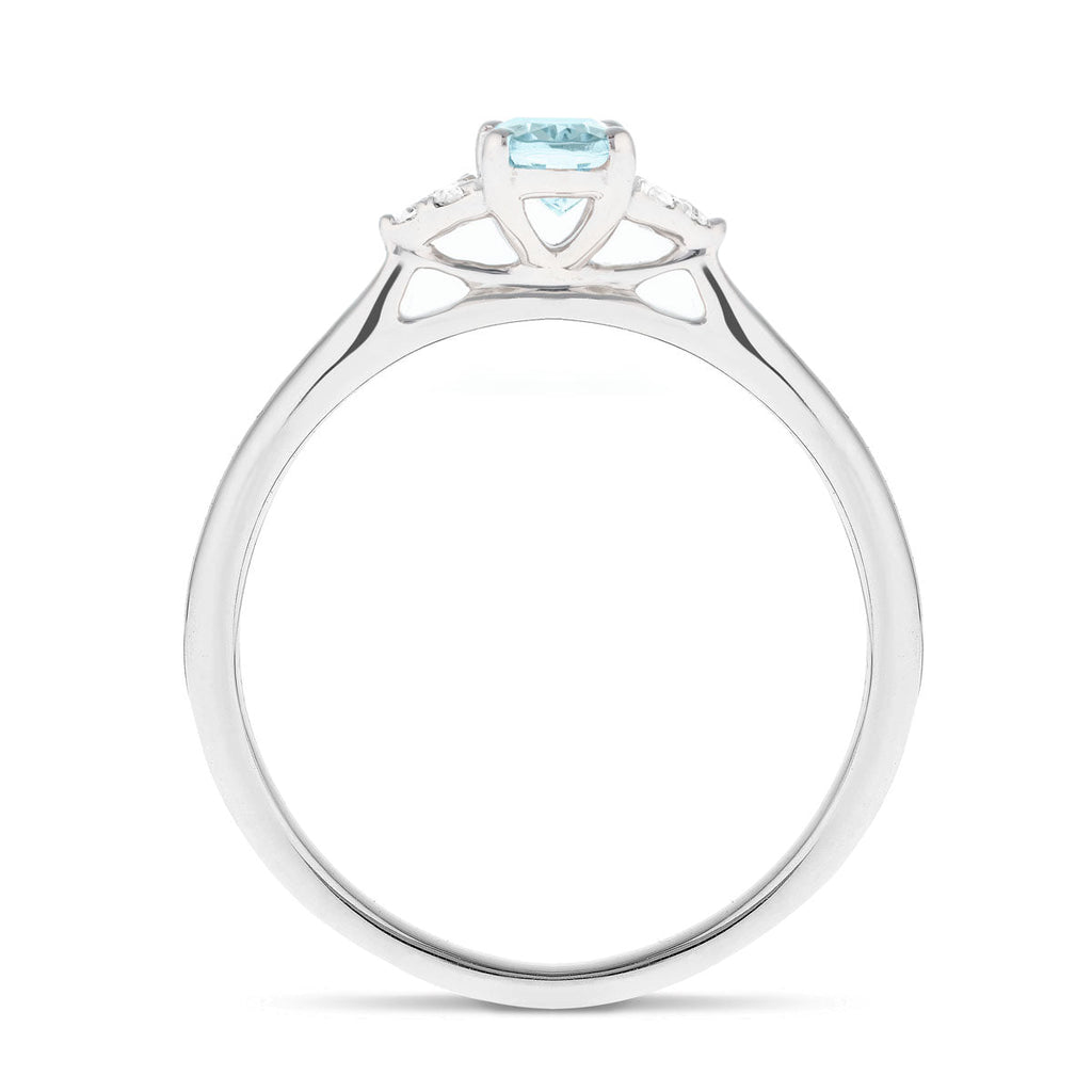 Aquamarine 0.50ct Diamond 0.04ct Cluster Ring 9k White Gold - All Diamond
