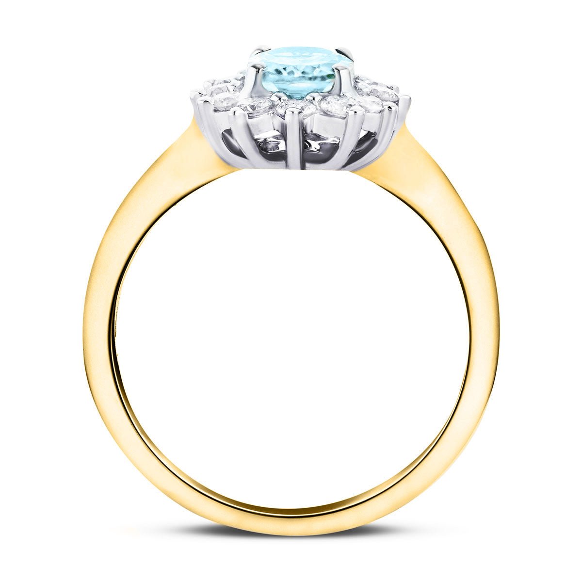 Aquamarine 0.65ct and Diamond 0.31ct Cluster Ring in 18K Yellow Gold - All Diamond