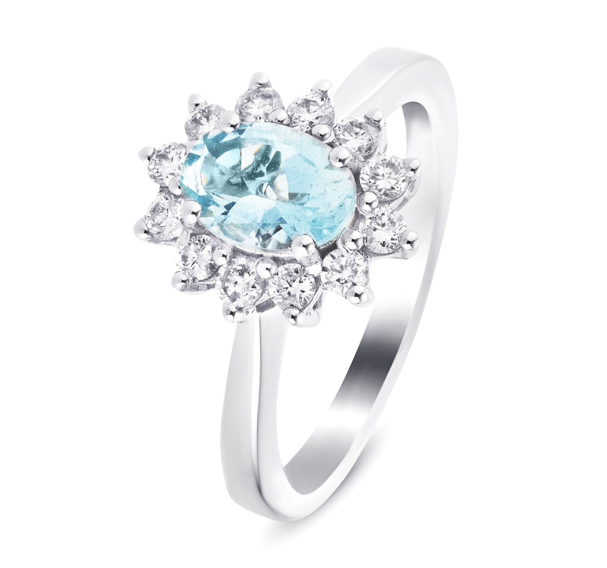 Aquamarine 0.65ct and Diamond 0.31ct Cluster Ring in Platinum - All Diamond