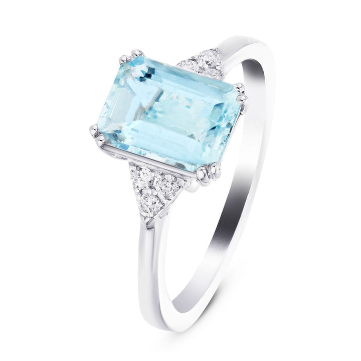 Aquamarine 1.37ct and Diamond 0.08ct Ring in 18K White Gold